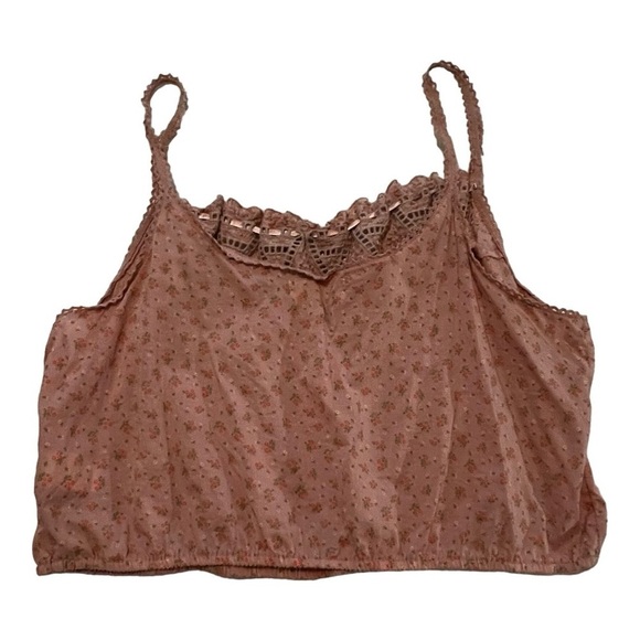 Lucky Brand Lace Detail Spaghetti Strap bow tie Top Shirt XL Cropped Floral Boho - Picture 8 of 15